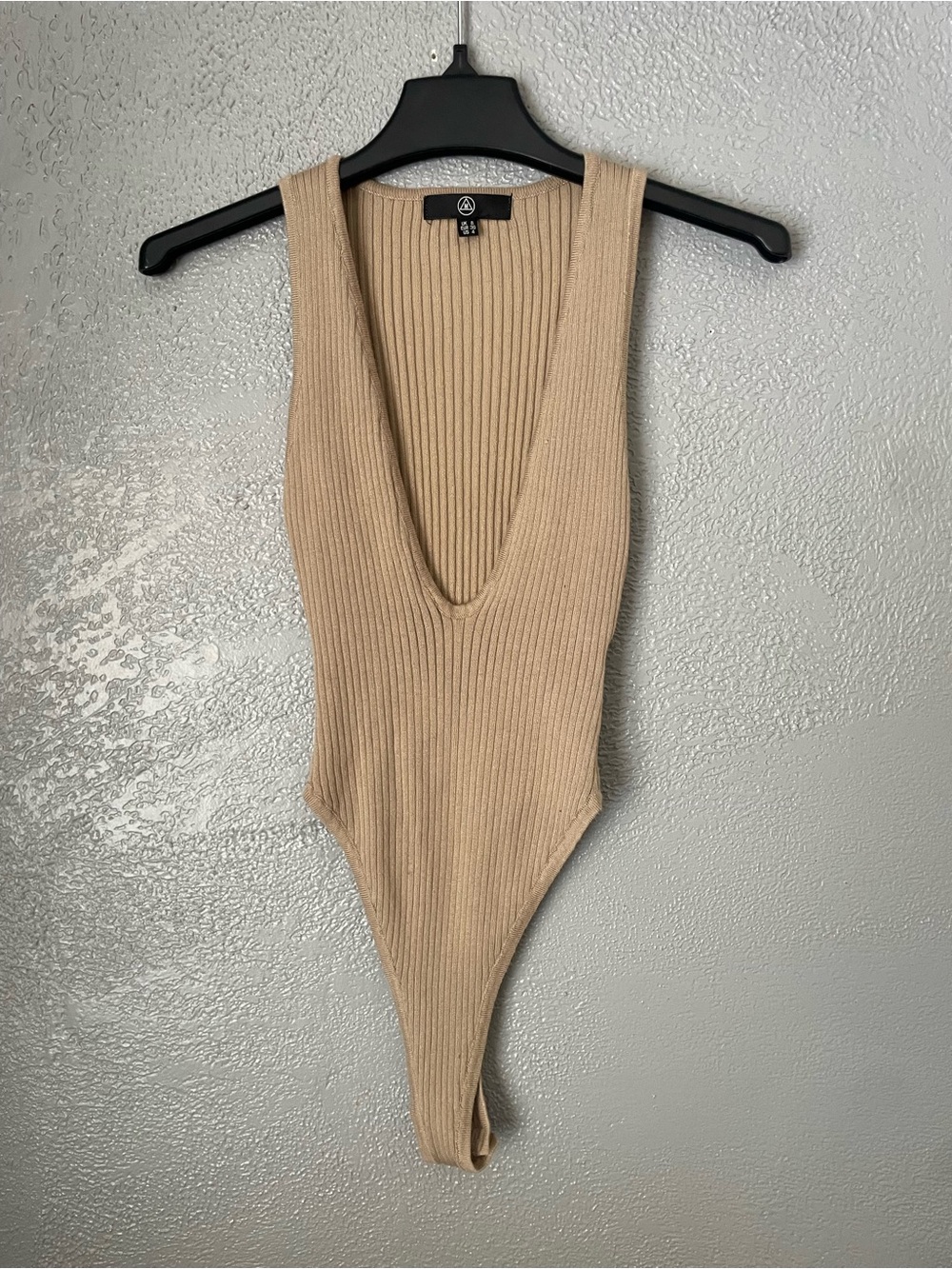 Missguided Beige Ribbed Deep V Bodysuit